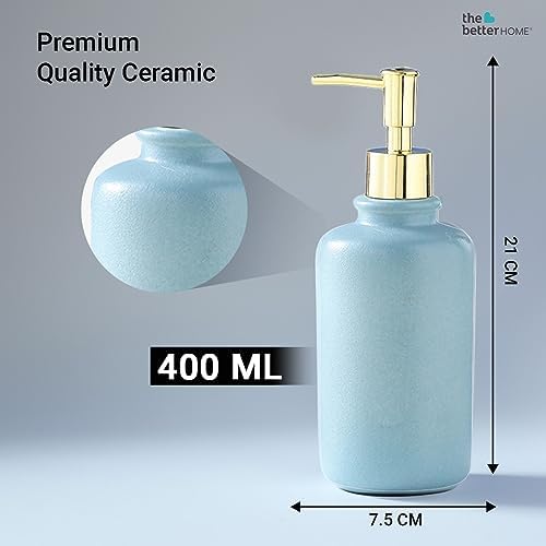 Set of 4: Ceramic Soap Dispenser Bottles with Liquid Pump | For Kitchen & Bathroom | 400ml | Blue