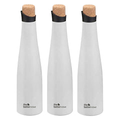 The Better Home Insulated Stainless Steel Water Bottle with Cork Cap | 18 Hours Insulation | Pack of 3-500ml Each | Hot Cold Water for Office School Gym | Leak Proof & BPA Free | White Colour