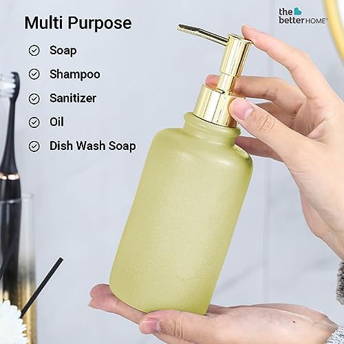 Set of 3: Ceramic Soap Dispenser Bottles - Liquid Pump for Kitchen & Bathroom | 400ml | Green