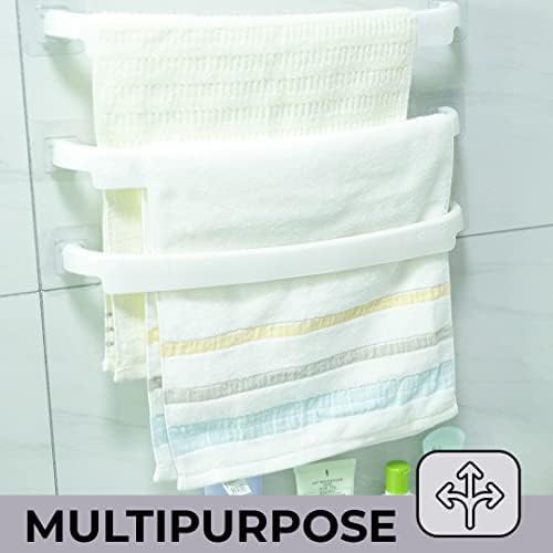 Kuber Industries Towel Hanger for Bathroom|Wall Mounted Cloth Hanger|Multipurpose Cloth & Napkin Holder|Premium PP Material|Self-Adhesive DIY Installation|Bathroom & Kitchen Organizer|Pack of 3|White