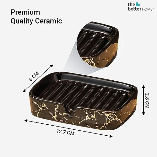 Ceramic Soap Case,Soap Dish Tray | Black (Set of 2)