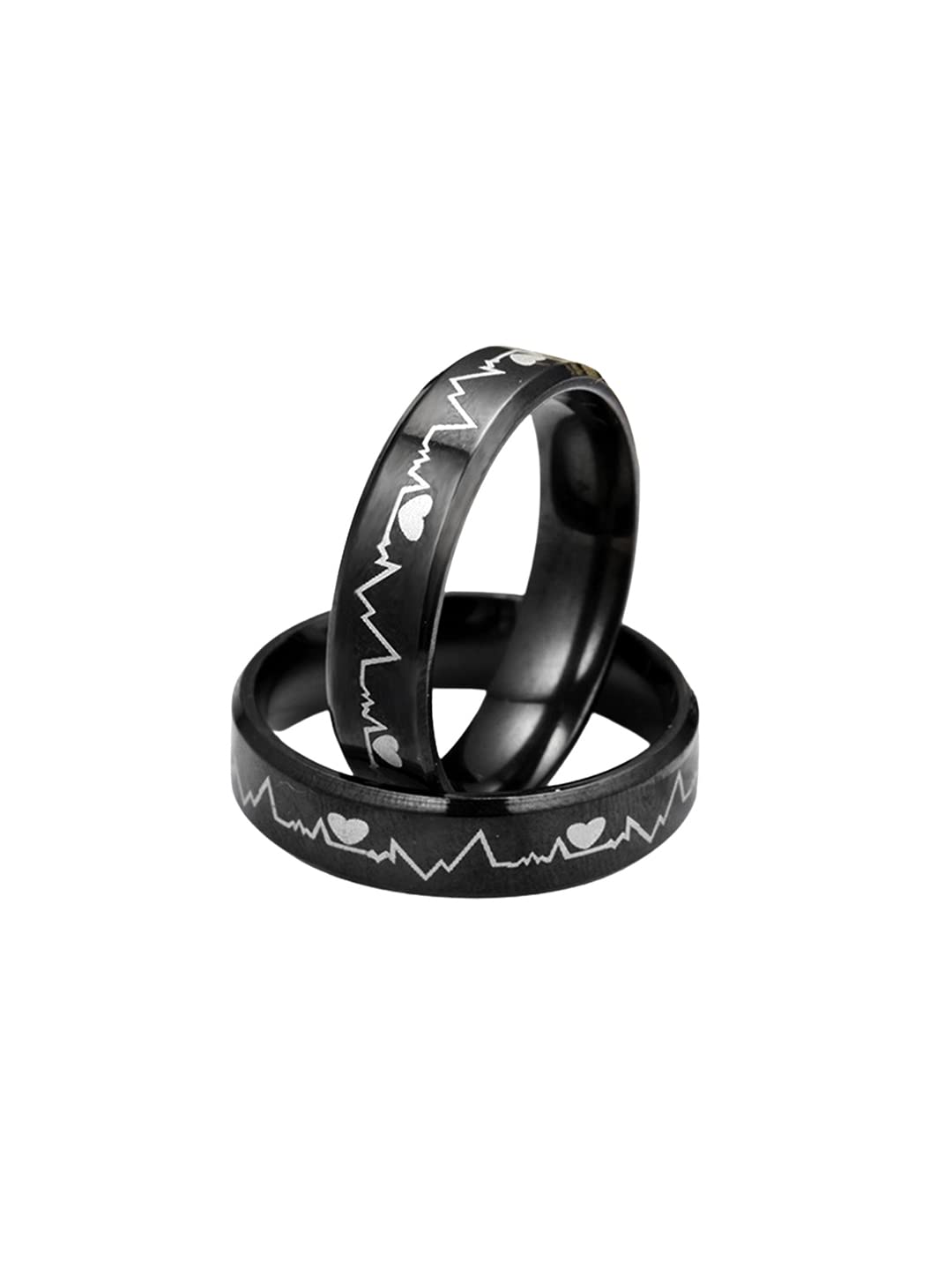 Yellow Chimes black heartbeat ring - Unique wedding band