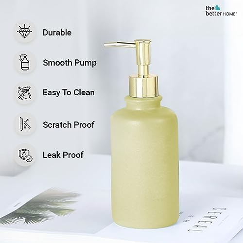 Set of 3: Ceramic Soap Dispenser Bottles - Liquid Pump for Kitchen & Bathroom | 400ml | Green