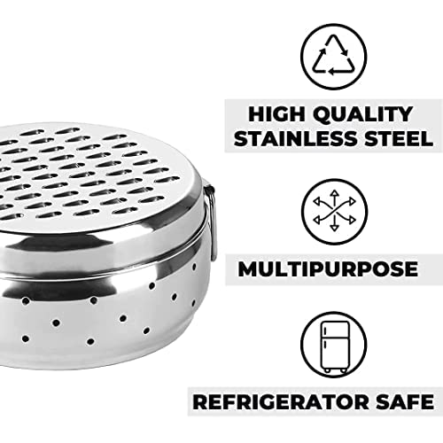 Kuber Dinner Plates and Grater Combo Set|Dinner Plates Set of 6|1 Piece Grater with Storage and Lid|Heavy-Duty Stainless Steel|Easy to Clean & Maintain|Pack of 7|Silver