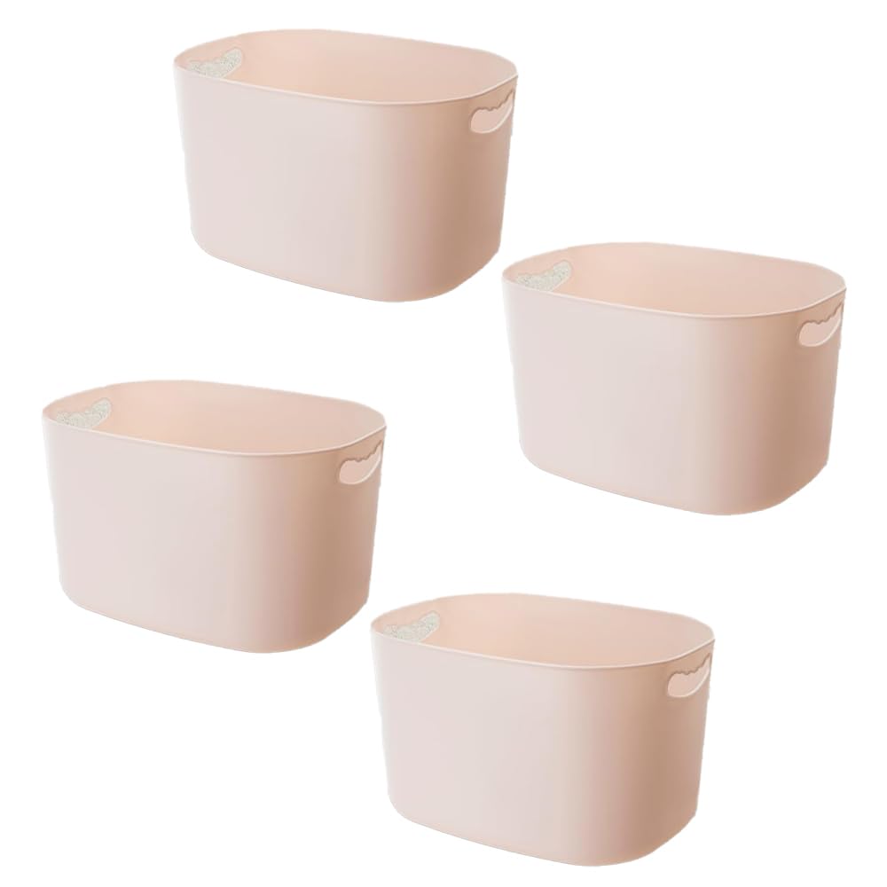 Pack of 4: Large Storage Box with Handle - Multipurpose for Cosmetic & Fruits | 30 L | Beige