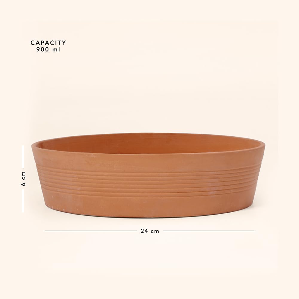 Ellementry Terracotta Baking Dish (900 ml) | Pan Tray for Baking | Cake Baking and Decoration Tools | Microwave Oven Safe | Dish Tray | Serving Tray & Platter| Cup Cake Server