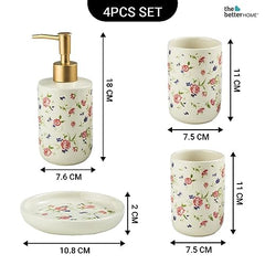 The Better Home 4Pcs Bathroomware Set White (Set of 2) Ceramic Soap Dispenser, Beaker, Soap Dish, Brush Holder Bathroom Set