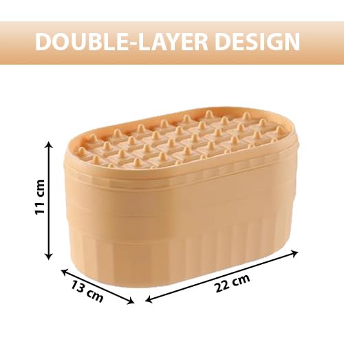 Kuber Industries Pack of 2|2 Layer Ice Cube Tray with Lid | Ice Cube Storage Box with Ice Scoop | 72 Ice Cube Molds for Freezing | One-Press Demolding | BPA Free | Yellow