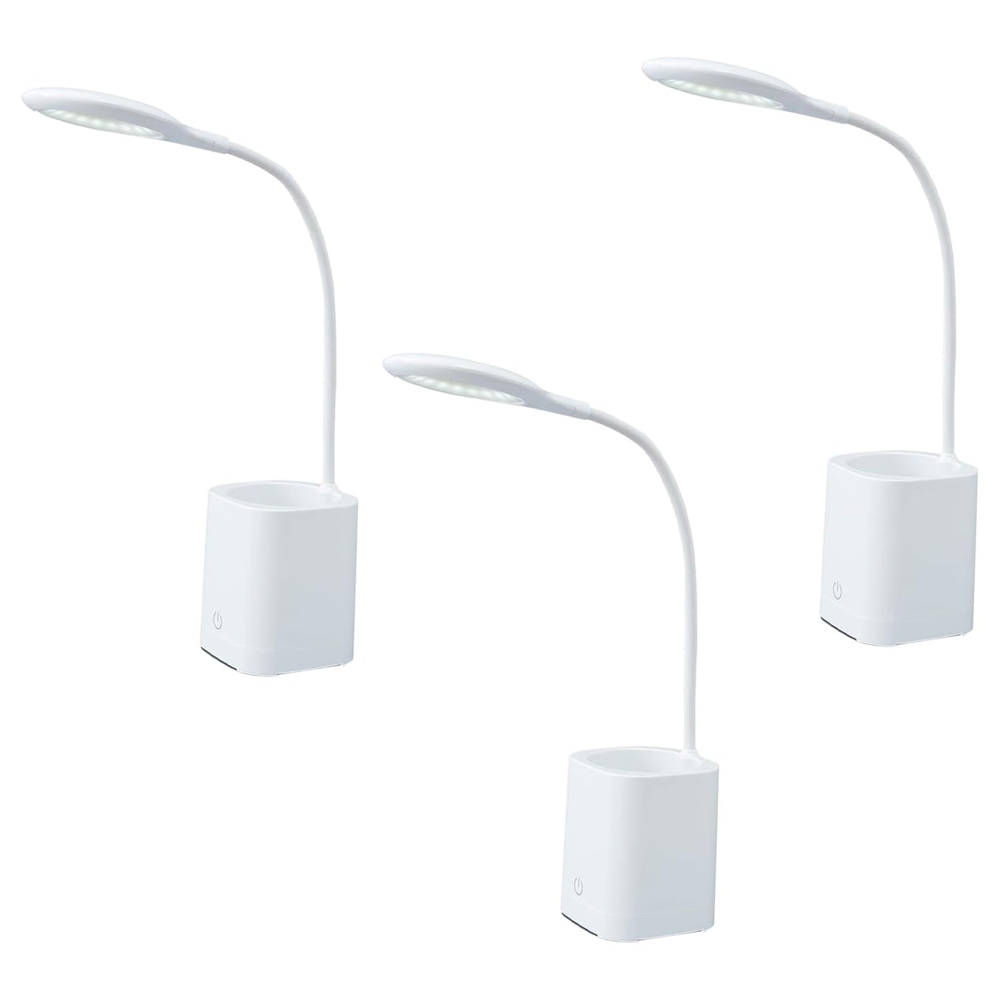 Pack of 3: Monochrome White Pencil Holder Lamp with Rechargeable USB Light | Battery 1200mAh | White