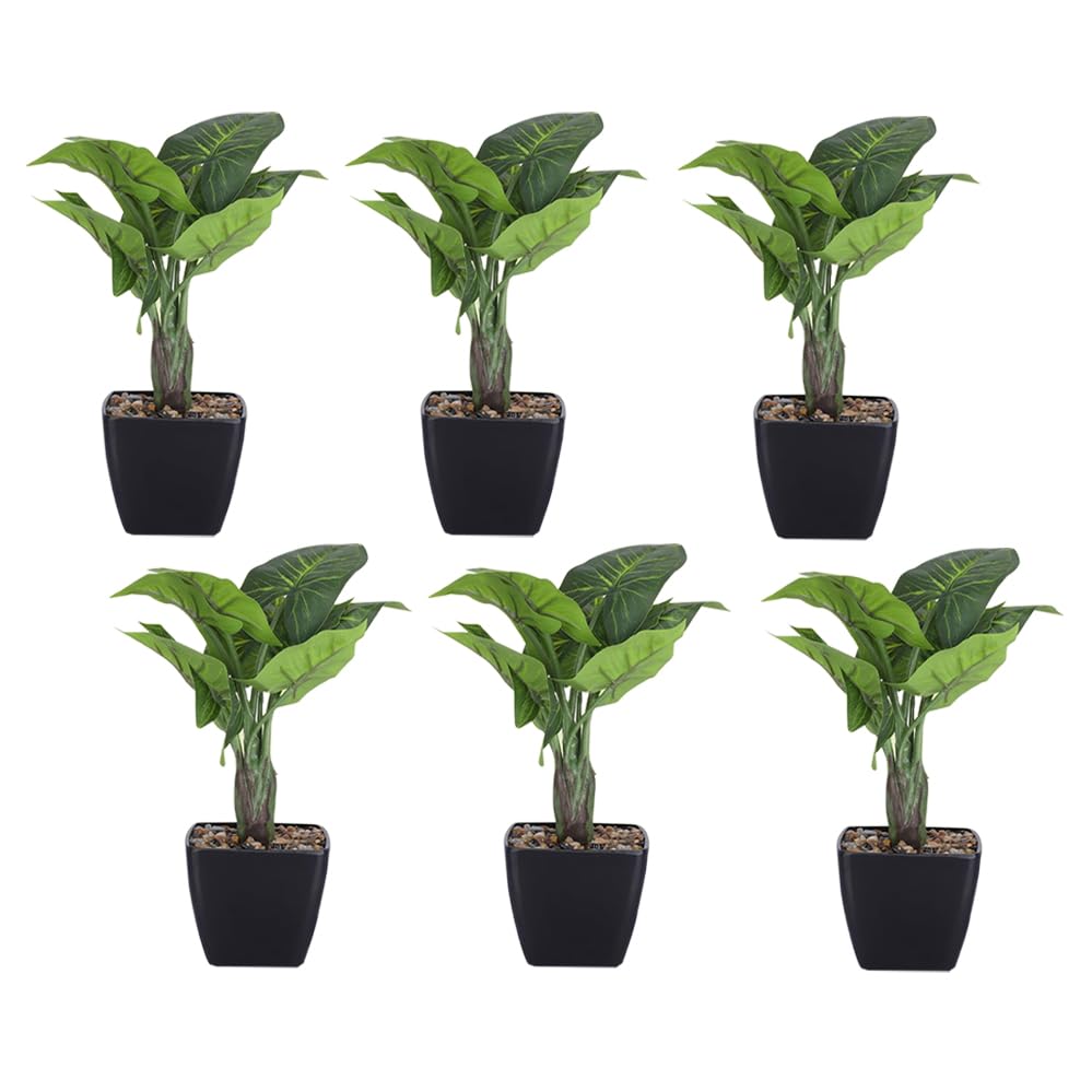 Pack of 6: Natural-Looking Artificial Plants | Includes Pots | Indoor Decoration | Color: Green