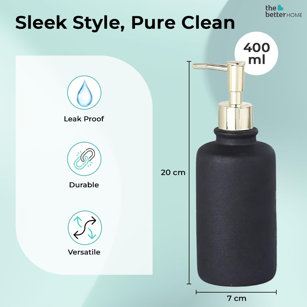 Set of 2: Ceramic Liquid Dispenser Bottles - Stylish, Versatile | For Shampoo, Lotion & More | 400ml | Black