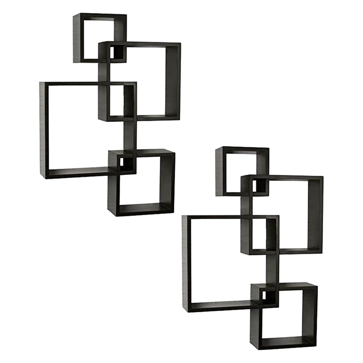 Kuber Industries Wall Shelves|Handicraft Wooden Intersecting Wall Rack|Floating Shelves Wall D?cor for Living Room,office,Set of 4,(Brown) (Pack of 2)