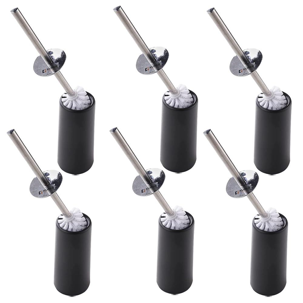 Kuber Industries Stainless Steel Toilet Brush with Holder|480|Pack Of 6|Black