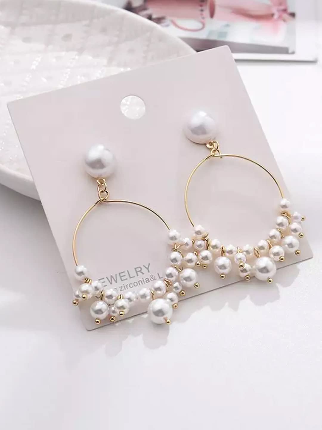 Women Earrings - Charming Pearl Stud & Round Hoop | Small Pearl Studded Drop | Gold