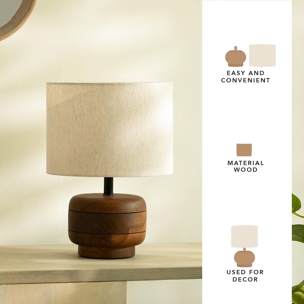 Ellementry Gren Wooden Table Lamp for Bedroom | Table D�cor Bedside Lamp for Bedroom | Eco- Friendly Table Lamp for Living Room | Sustainable Home D�cor Items | Bedroom D�cor | Gingerbread