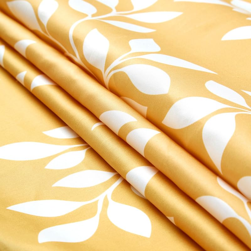 Set of 2: Polyester Printed Window Curtains - Light-Filtering with Tie Back | 5 ft | Reverse Leaf Yellow