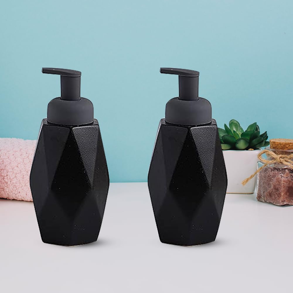 Set of 2: Ceramic Liquid Dispenser Bottles - Ideal for Shampoo, Lotion & Sanitizer | 400ml | Black