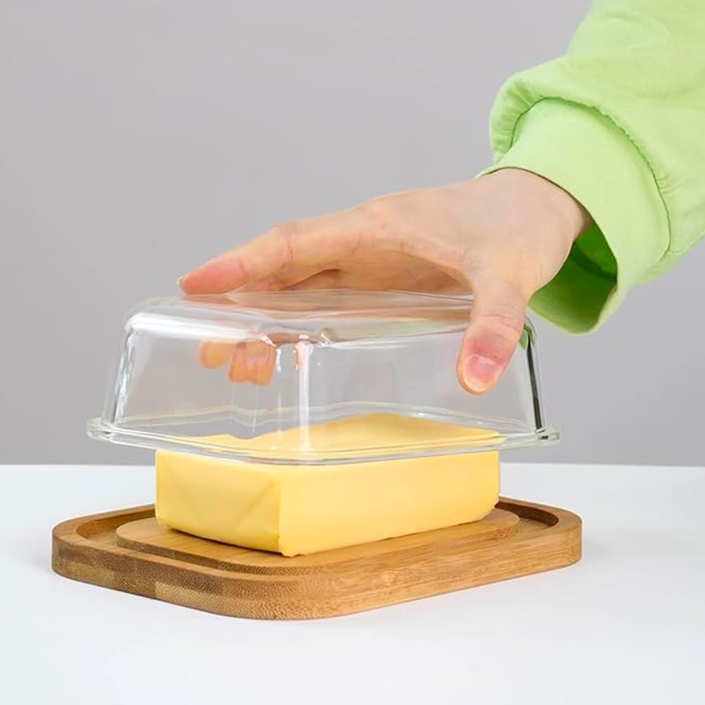 The Better Home Butter Dish with Bamboo Lid Stick Butter Holder|Borosilicate Glass Container for Storage Butter| GlassButter Tray Container | Butter DishTray - Pack of 2