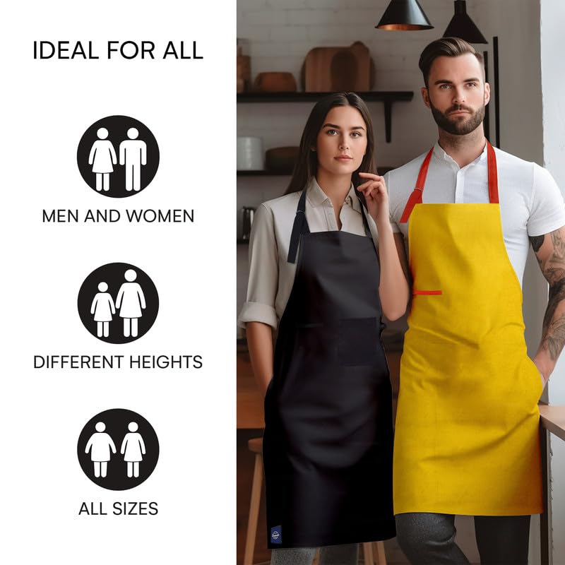 Encasa Homes Cotton Stain-Resistant Kitchen Bib Apron - Full Black With Adjustable Straps, Pocket & Towel Holder | For Home & Outdoors Cooking - Men & Women - 68x85 cm