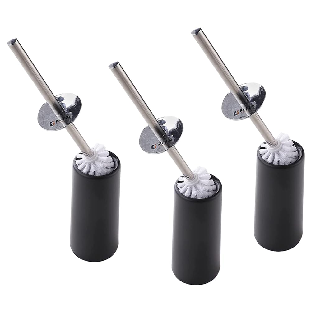 Combo: Stainless Steel Toilet Brush with Holder - Durable, Easy to Clean | Pack of 3 | Black | Size: Standard