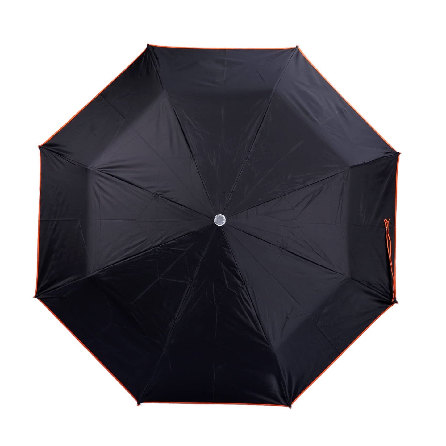 THE CLOWNFISH Umbrella Coloured Piping Series 3 Fold Auto Open Waterproof 190 T Polyester Double Coated Silver Lined Umbrellas For Men and Women (Coloured Piping- Orange)