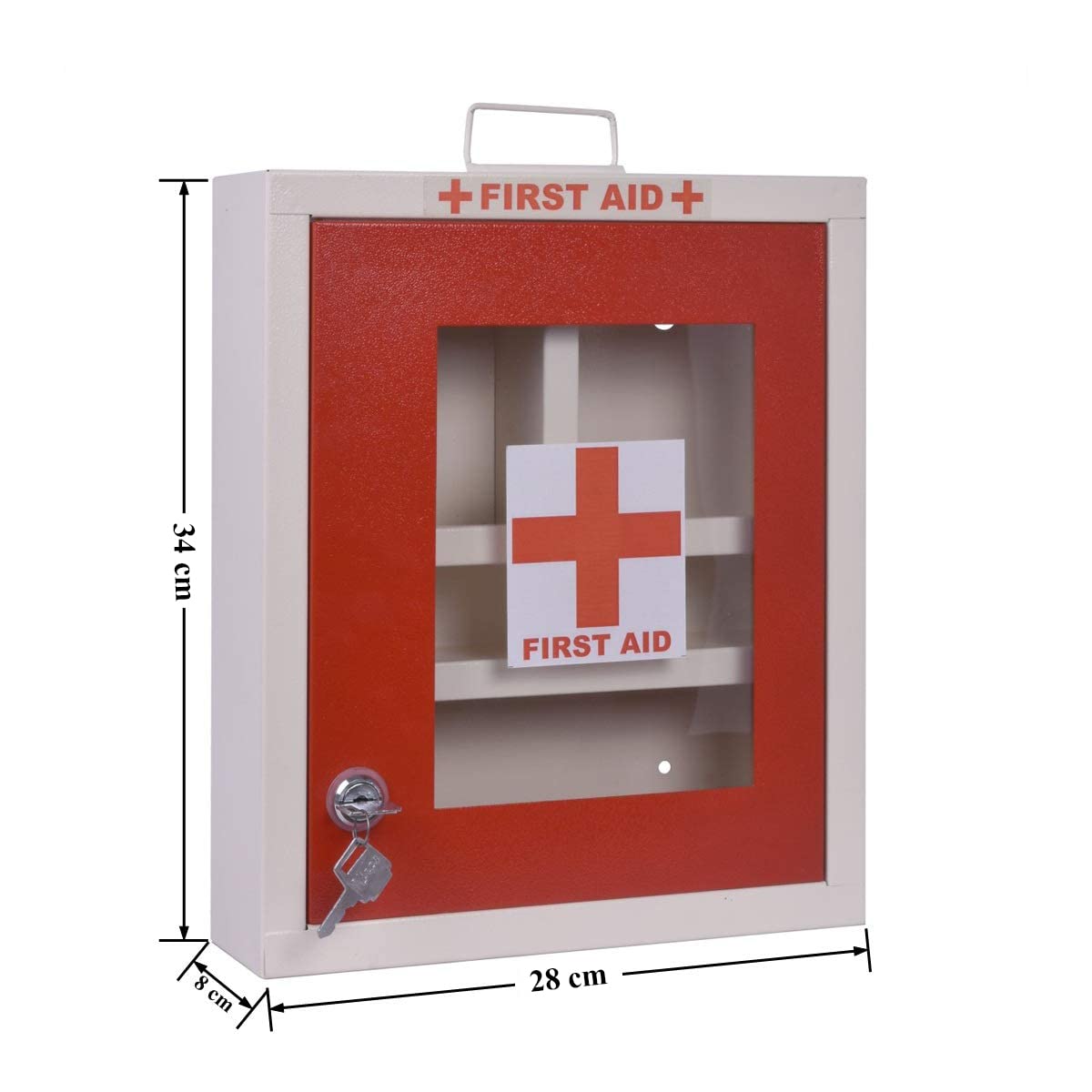 Plantex Emergency First Aid Box for Home/School/Office with Key Lock/Medical Box/Medicine Box/First Aid Kit Box/Multi Compartment Medicine Organizer Box (Lockable) - (Red & Ivory)