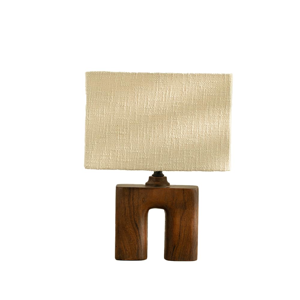 Wooden Table Lamp - Polished, Touch Control, Energy Efficient | Includes Shade | 31 x 18 x 41 cm | Beige