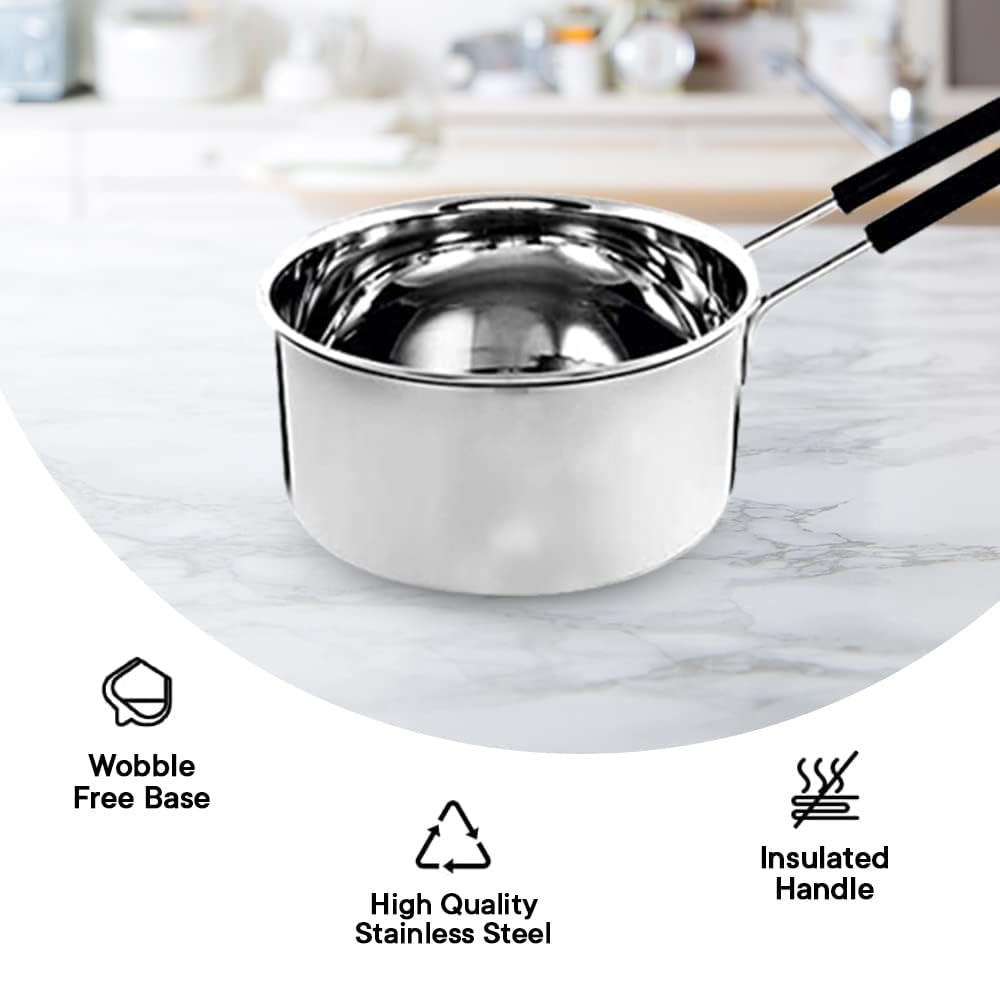 Kuber Industries Set of 3 Stainless Steel Saucepan/Tea Pan|1.1 L, 1.5 L, 2.2 L Capacity|Silicon Handle|Thick Base for Boiling Milk & Tea|Heavy Duty Gauge|Tapeli Patila, Sauce Pot Cookware (Pack of 5)