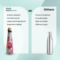 The Better Home Insulated Stainless Steel Water Bottle 500ml | 18 Hours Insulation Cork Cap | Hot Cold Gym Office School | Airtight Leak Proof BPA Free | Pink Lotus Design Multicolour | 1 Bottle Pack