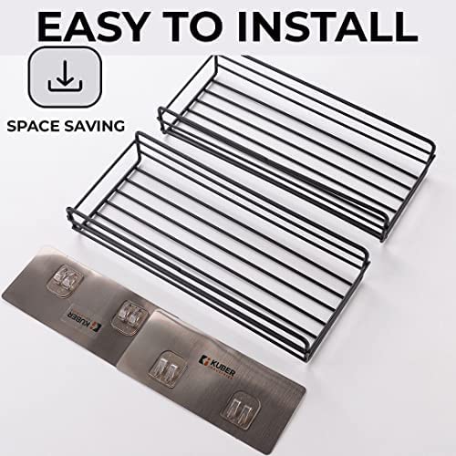 Kuber Industries Stainless Steel Bathroom & Kitchen Organizer Rack|Multipurpose Wall Shelves Non-Toxic|Storage Racks & Shelves for Bathroom & Kitchen|HR-14|Set of 2|Black (Pack of 2)