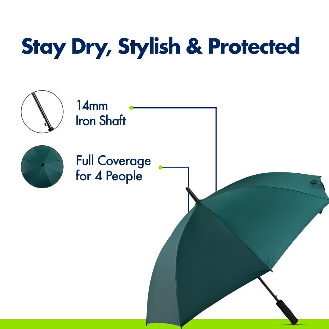 Portable Double Layer Auto Open Umbrella - Windproof, UV Protection | Cover Included | 96 cm | Dark Green