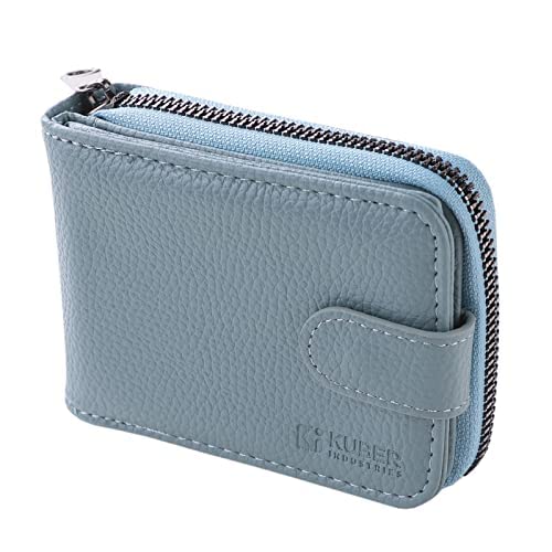 Kuber Industries Card Holder Wallet for Men Women|Debit Credit Card Holder|Wallet for Id, Visiting Card, Buisness Card|RFID Protected|Button & Zipper Closure Wallet|Blue (Pack of 4)