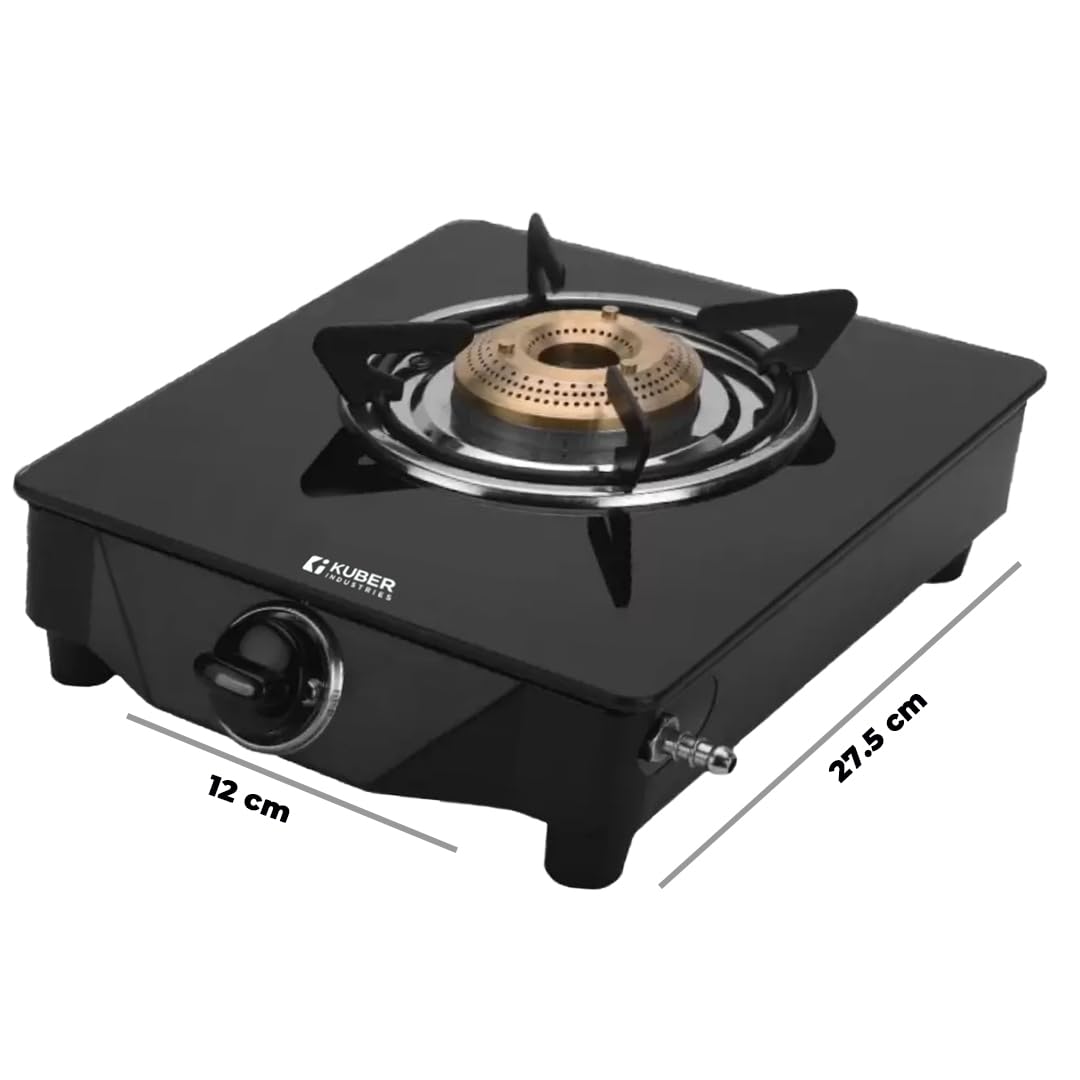 Gas Stove 1 Burner - Wobble Free Pan Support, Break Resistant | Compact Design | 27 x 27 x 12 CM | Black