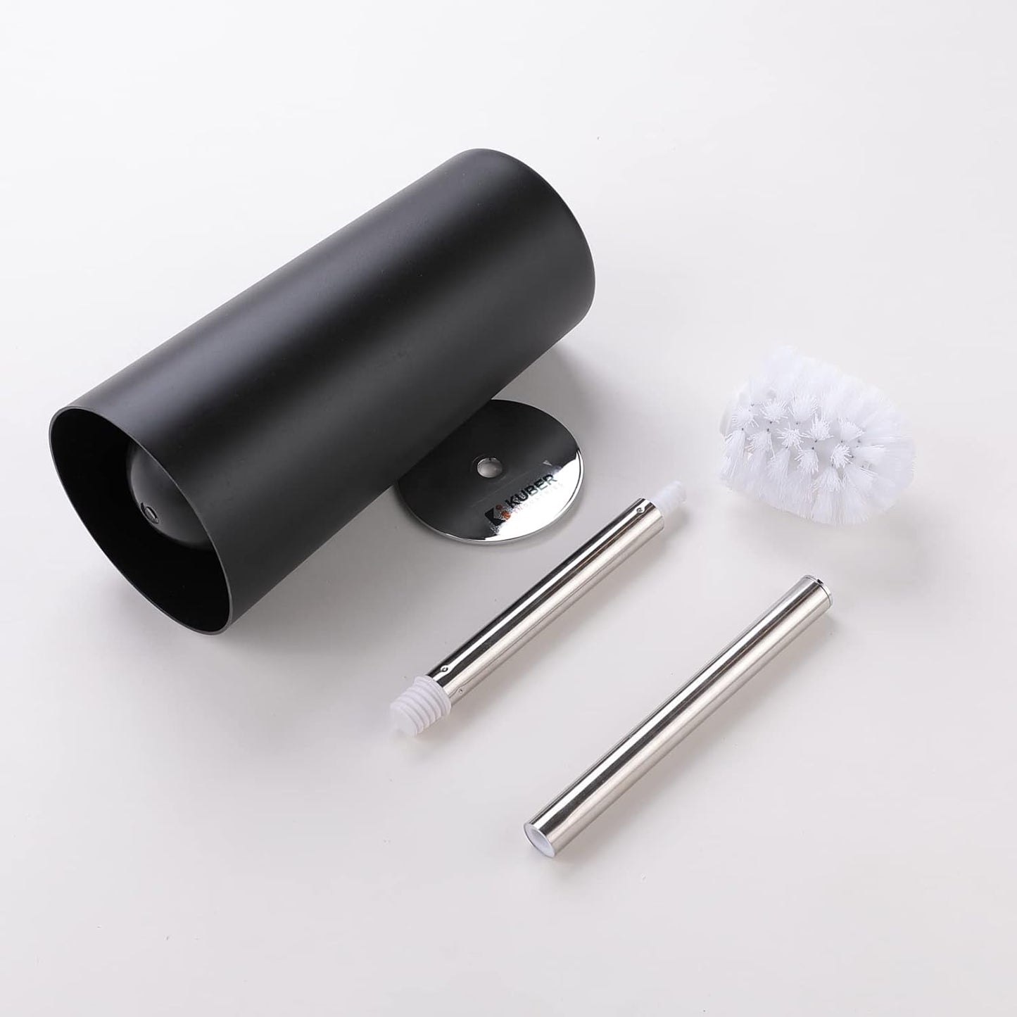 Kuber Industries Stainless Steel Toilet Brush with Holder|480|Pack Of 2|Black