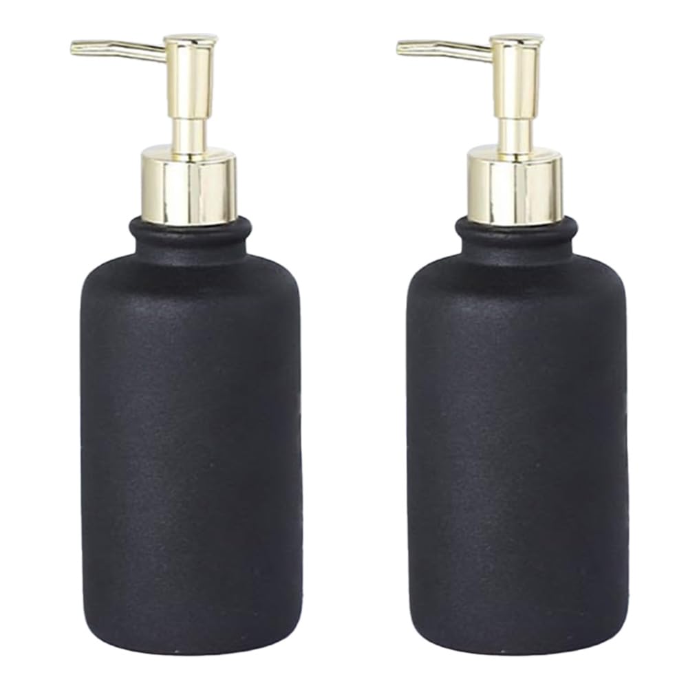 Set of 2: Ceramic Liquid Dispenser Bottles - Stylish, Versatile | For Shampoo, Lotion & More | 400ml | Black