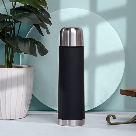 Leak-proof Hot & Cold Water Bottle - Double Walled, BPA Free | 470 ML | Black Vacuum Flask | Travel & Office