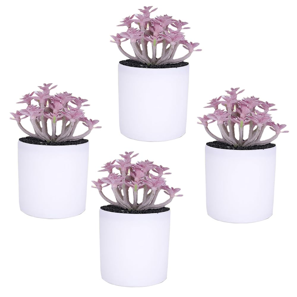 Kuber Industries Artificial Plants for Home D?cor|Natural Looking Indoor Fake Plants with Pot|Artificial Flowers for Decoration-Pack of 4 (Lavender)