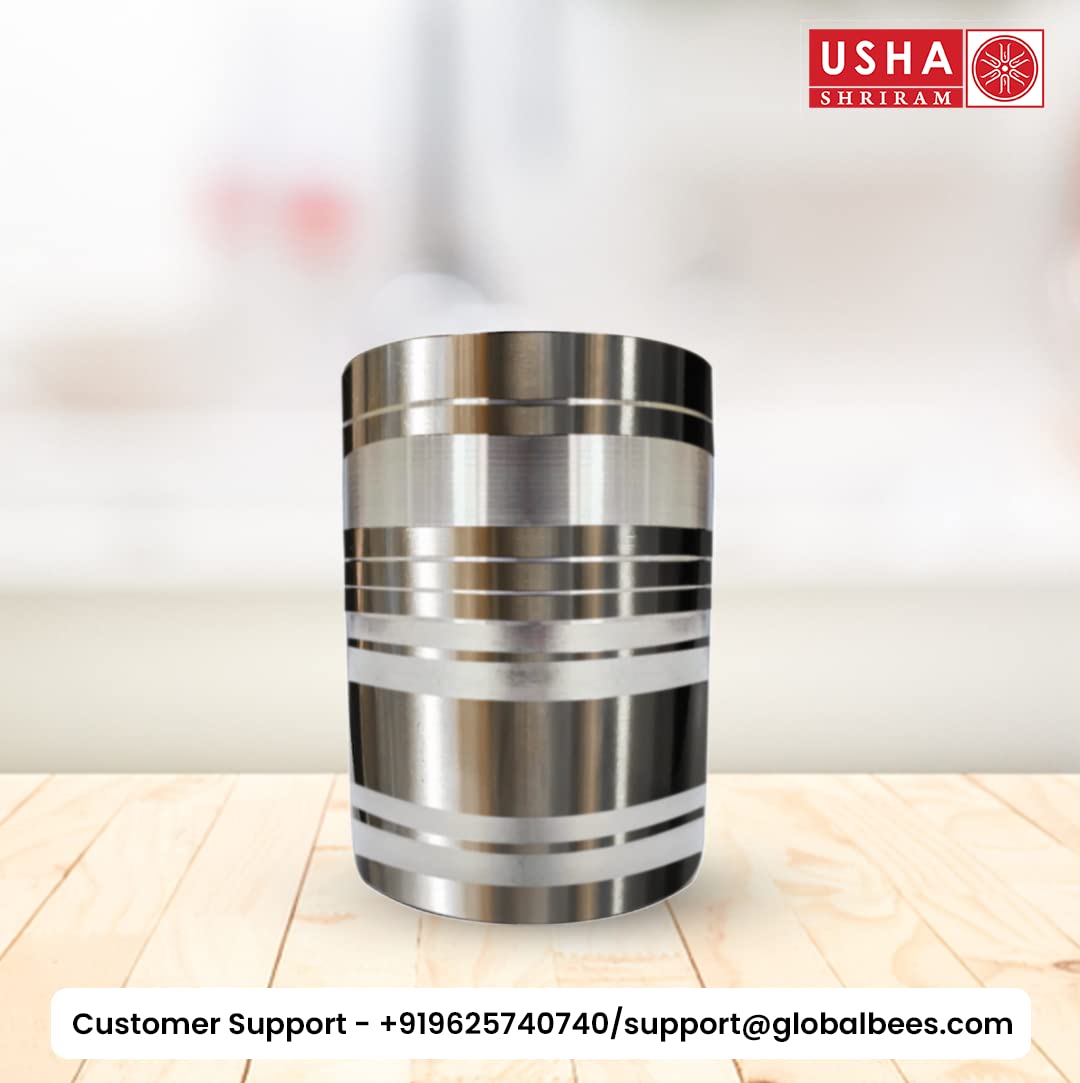 USHA SHRIRAM Stainless Steel Plate Bowl Glass Set | Family Dinner Gift Set | Quality Ss, Deep Base | Glossy Finish, Durable, Easy To Clean, Stackable (Dinner Set -18Pcs), solid