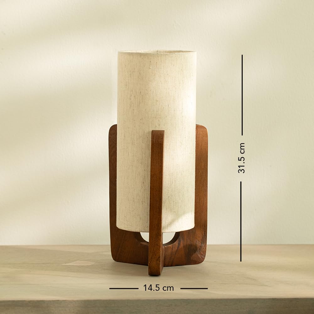 Ellementry Gren Wooden Table Lamp for Bedroom | Bedside Lamp for Bedroom | Eco- Friendly Table Lamp for Living Room | Sustainable Home D�cor Items | Bedroom D�cor | Cinnamon