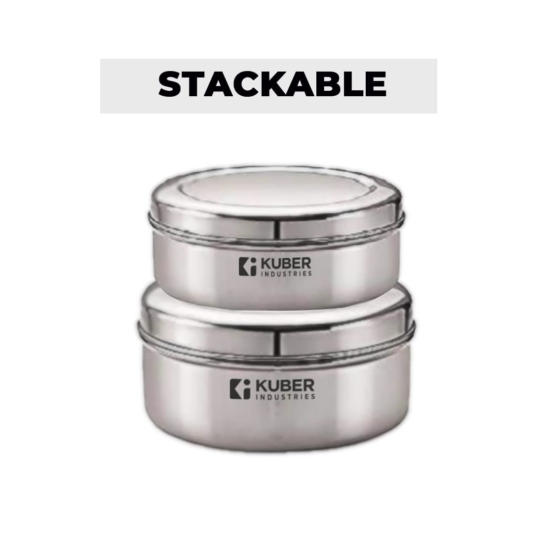 Set of 2: Stainless Steel Flat Kitchen Storage Containers | Rust Proof, Easy to Clean & Stackable | Silver