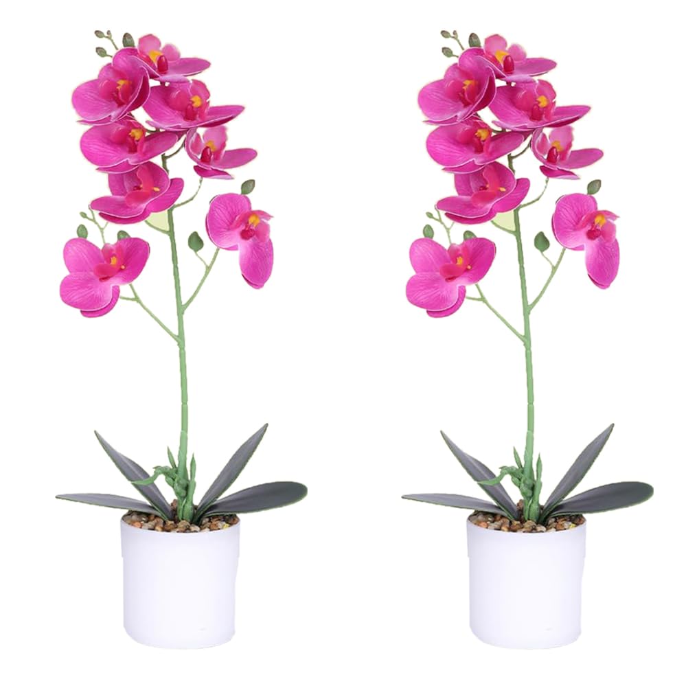 Pack of 2: Artificial Indoor Plants - Natural Looking with Pot | Ideal for Home Décor | Color: Pink