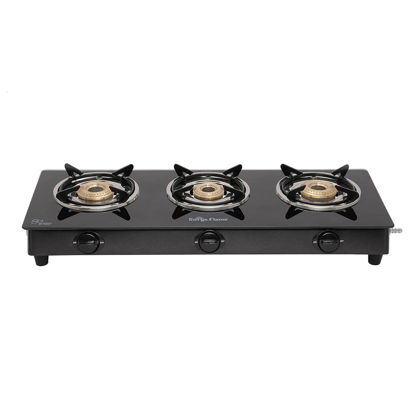 Surya Flame LPG Gas Stove 3 Burner Glass Top Lifestyle Cooktop With BIS Certified Doorstep Warranty 2 Years (Black)