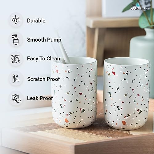 The Better Home 3pcs Ceramic Bathroomware Bathroom Liquid soap Dispenser Set White Toothbrush Holder and Tumbler (Set of 4)