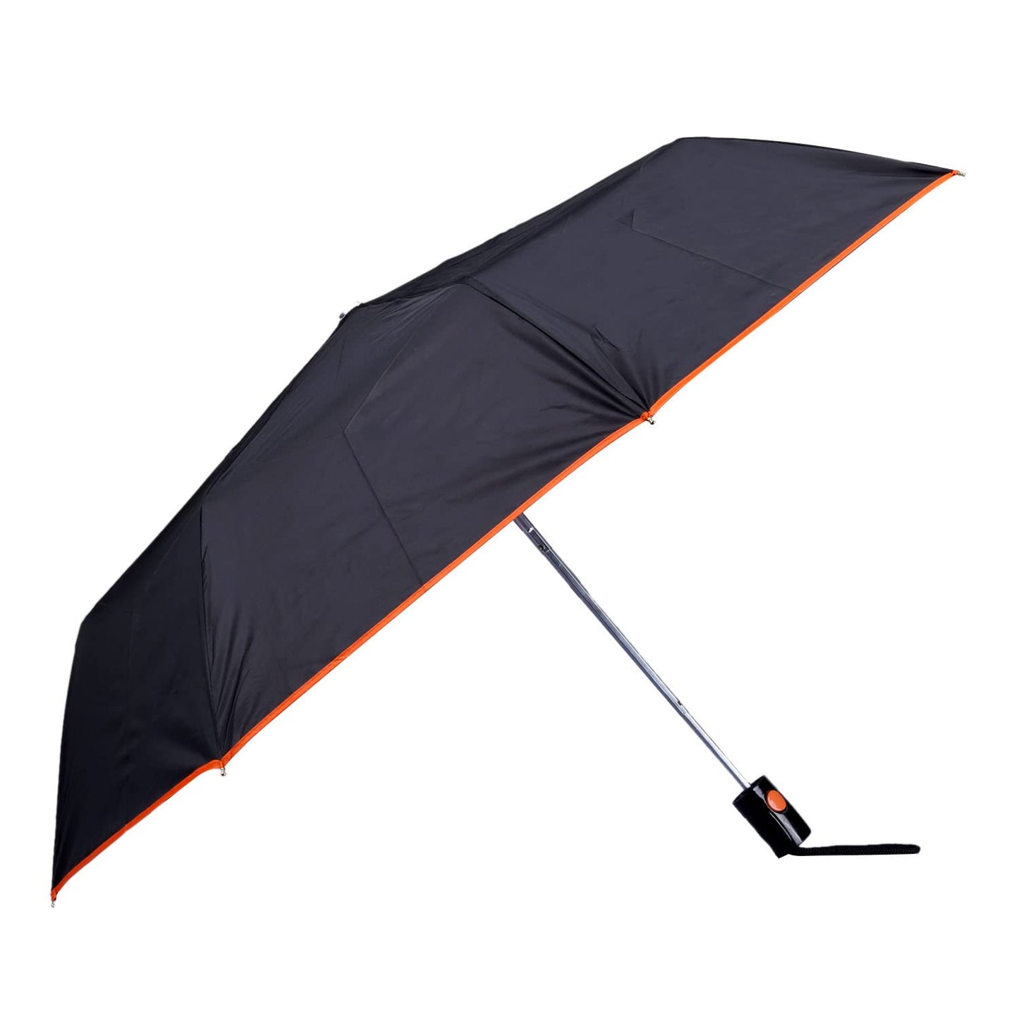 THE CLOWNFISH Umbrella Coloured Piping Series 3 Fold Auto Open Waterproof 190 T Polyester Double Coated Silver Lined Umbrellas For Men and Women (Coloured Piping- Orange)