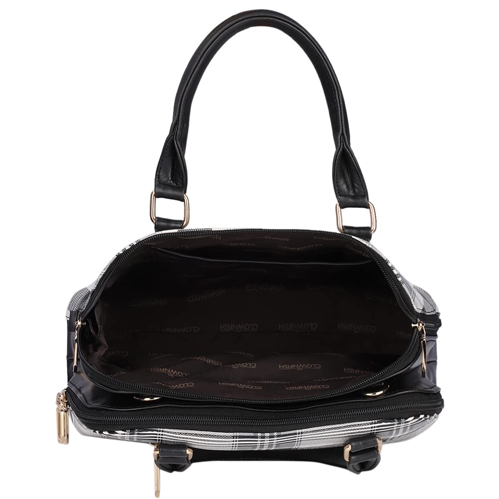 The Clownfish Andrea Handbag for Women Office Bag Ladies Shoulder Bag Tote for Women -Checks Design (Black)