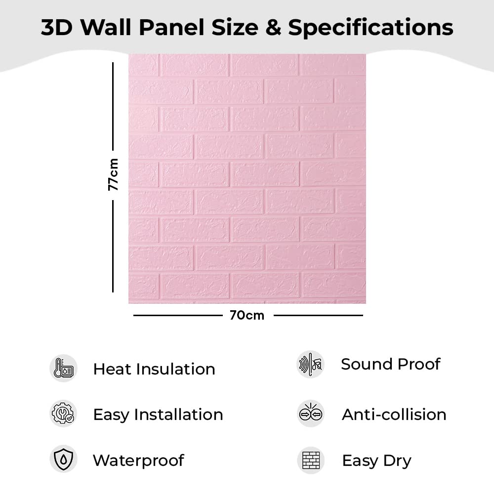 Pack of 2: 3D Brick Pattern Wallpaper | Easy Peel & Stick | 70 cm x 77 cm Each | Soft Pink Foam