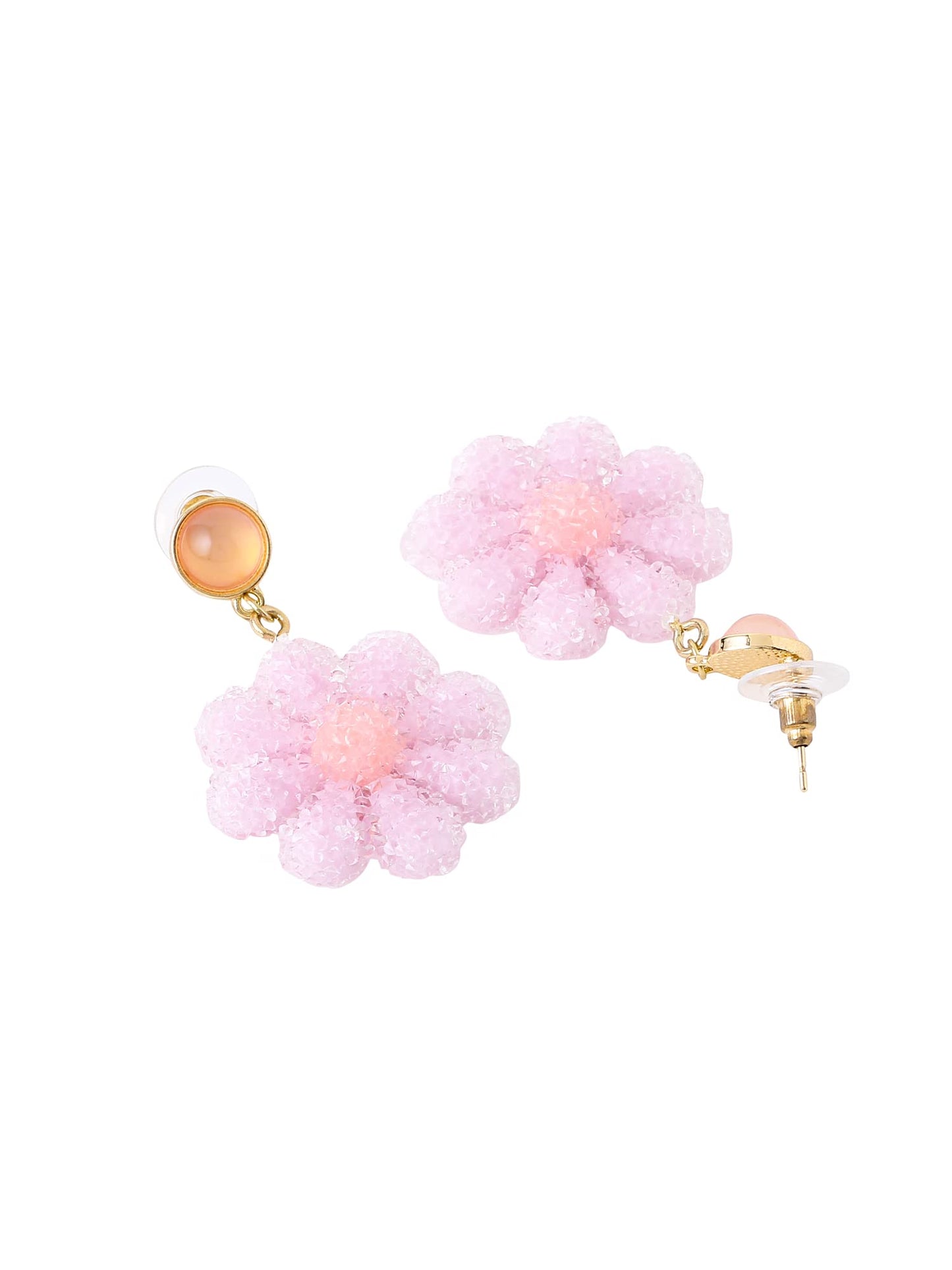 Yellow Chimes Gold Toned Purple Floral Drop Earrings - Contemporary fashion piece