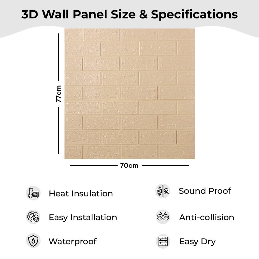 Pack of 4: Foam Brick Pattern 3D Wallpaper - Soft PE Foam, Easy to Apply | Set of 5 Sheets | 70 cm X 77 cm