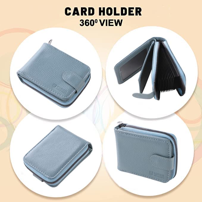 Kuber Industries Card Holder Wallet for Men Women|Debit Credit Card Holder|Wallet for Id, Visiting Card, Buisness Card|RFID Protected|Button & Zipper Closure Wallet|Blue (Pack of 4)