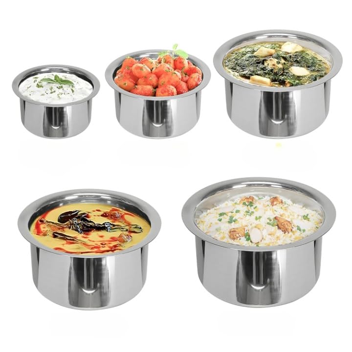 SAVYA HOME Stainless Steel Tope Set without Lid | Food Grade Stainless Steel, Durable & Wobble Free Base | Flat Bottom | Suitable for Gas Stove, High & Low Flame Heating | Kitchen Tope Set of 5